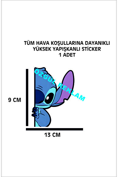 ÖZGÜL REKLAM Stitch Sticker 1 ADET 9x13 Cm Su Geçirmez Yüksek Çözünürlüklü Ar...