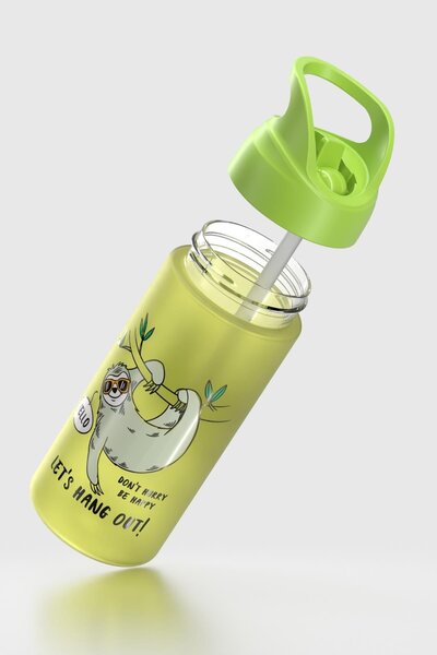 Renga Moly Patterned 500 ml Tritan Children's Water Bottle with Straw 912131 Green