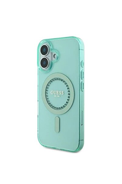 Guess Θήκη για iPhone 16, IML Rhinestones MagSafe, - Πράσινη