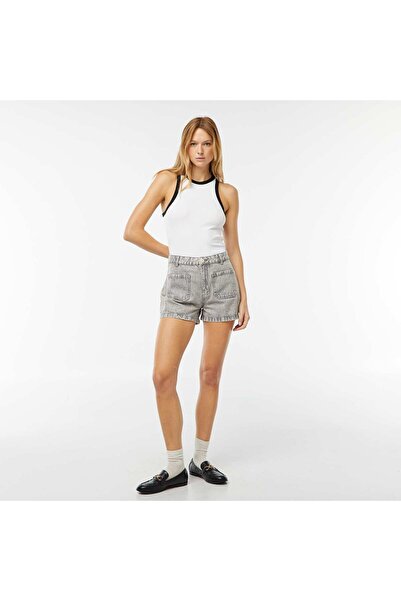 KIABI High-waisted denim shorts with 4 patch pockets GREY