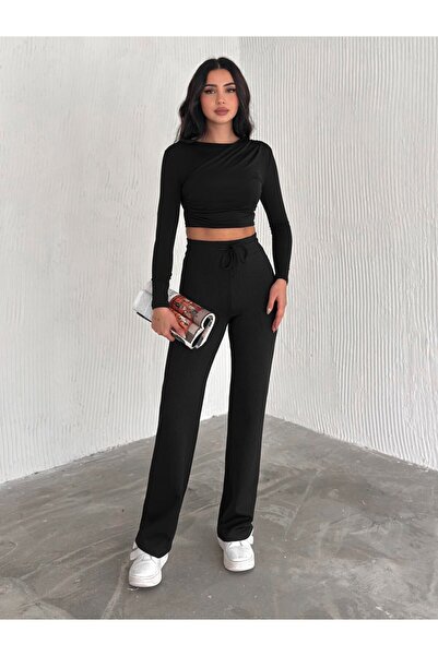 PUCKA FASHION Kadın Büyük Beden Fitilli Modal Palazzo Pantolon Tayt