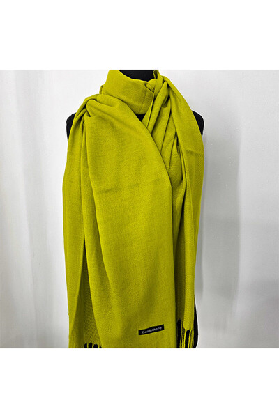 FashionForYou Belladona shawl scarf, made of thin material, with fringes and emblem, Olive, 180x65 cm