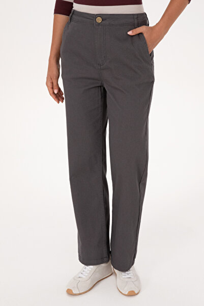 U.S. Polo Assn. Women's Anthracite Straight Fit Canvas Trousers 50316895-Vr006