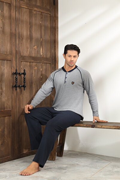 CALİA Téli férfi interlock galléros gombos hosszú ujjú pizsama szett