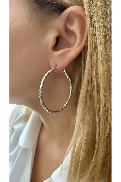 VNS Accessories Rodyum Kaplama Işıltılı Görünüm Halka Küpe (5 cm)