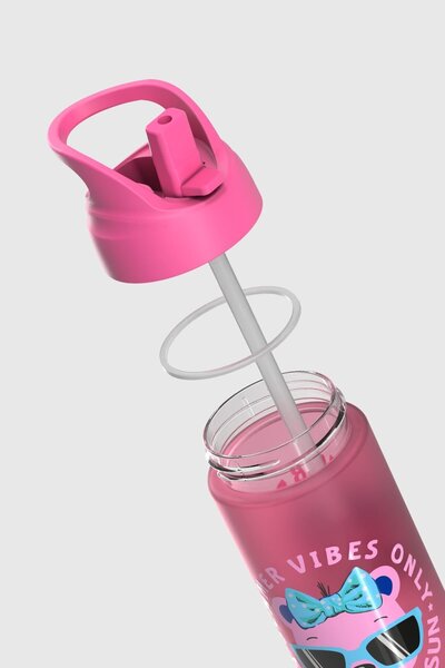 Renga Moly Patterned 500 ml Tritan Children's Water Bottle with Straw 912131 Pink