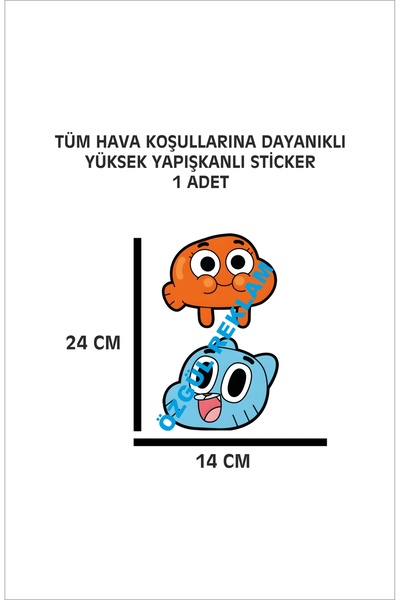 ÖZGÜL REKLAM Gumball-darwin Sticker 1 ADET 24X14 Cm Ikili Su Geçirmez Araba L...