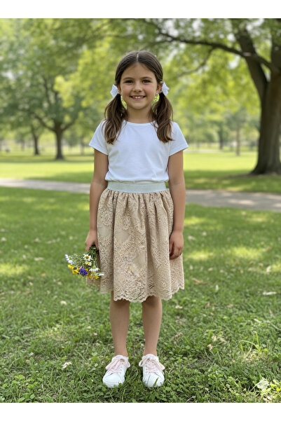 FESSHERA KİDS Girl's Skirt with Lace, Elastic Waist and Glitter, Stylish Design for Special Occasions and Holidays, October 29, April 23