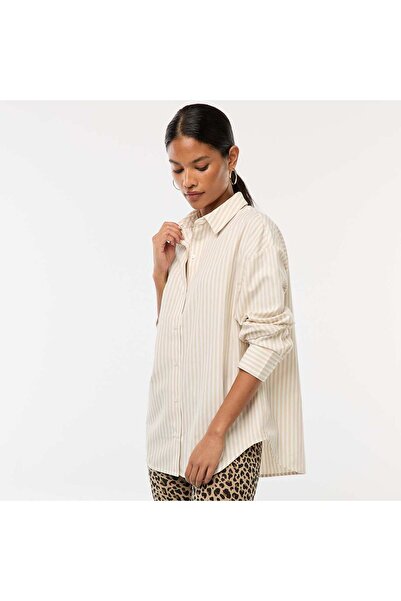 KIABI Striped Poplin Shirt BEIGE
