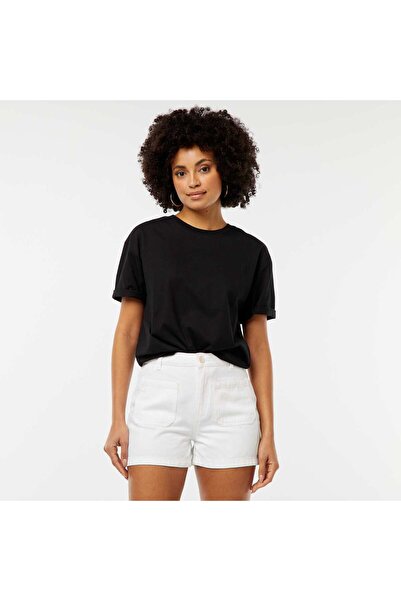 KIABI High-waisted denim shorts with 4 patch pockets WHITE