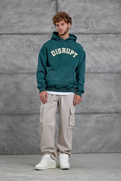 NOMARC Green Dısrupt Written Fleece-Lined Oversized Sweatshirt