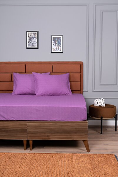 ALTINPAMUK ملاءة مطاطية مزدوجة + 2 غطاء وسادة هدية 160×200 بنفسجي