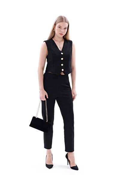 Pulli Collection Güderi Aksesuarlı Düğmeli Yelekli Takım