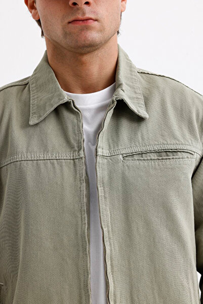 Denim Republic Men's Khaki Oversize Zippered Denim Jacket