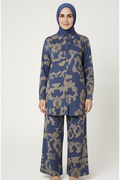 SheLoria Women's Blue Stone Tunic Pants Modal Two-Piece Set