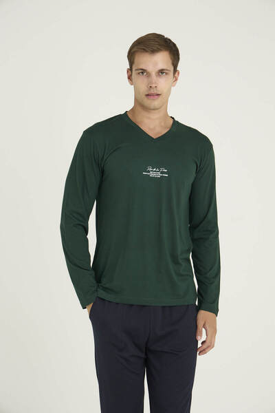 KLY Σετ ανδρικής φόρμας με λαιμόκοψη από 50% βαμβάκι, μοντέρνο σχέδιο