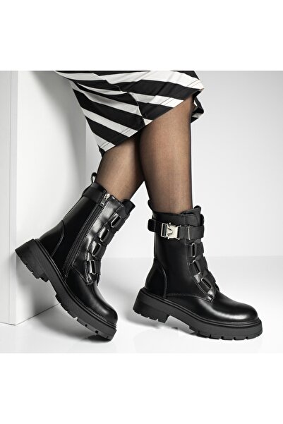 Modlet.ro Women's black thick-sole boots with zipper MOD12915