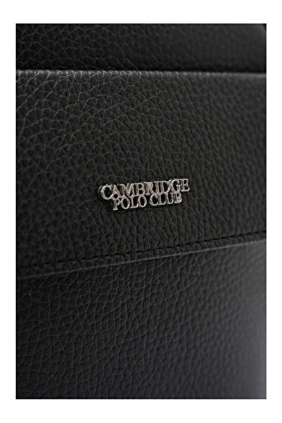 Cambridge Polo Club Men's black long strap leather handbag