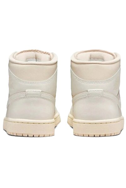 Nike Air Jordan 1 Mid Unisex Leather Sneaker Hakiki Deri Bilekli Günlük Spor Ayakkabı Krem