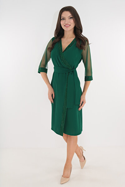 cupper Πράσινο φόρεμα με έναν ώμο και ασημένια στρας