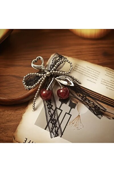 Accessories Hei Cherry Figured Black Ribbon Detailed Stylish Appearance Daily Bag Accessory Keychain