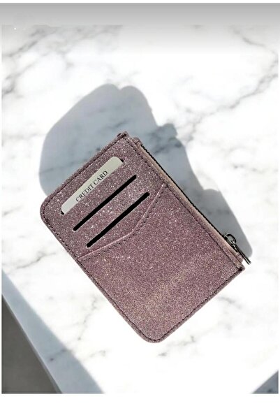 mirakuş Pink Shiny Glitter Zippered Card Holder Wallet