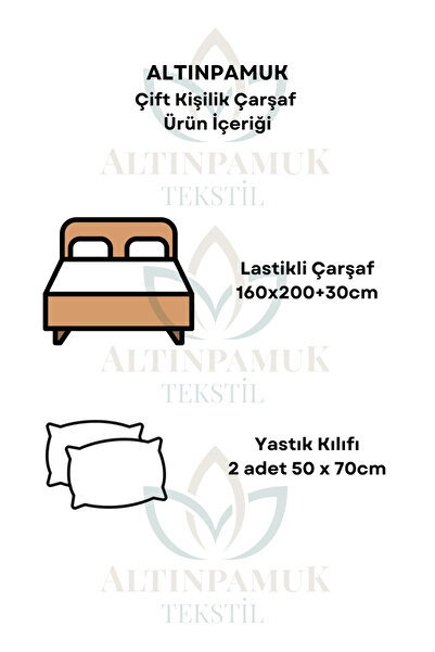 ALTINPAMUK Double Fitted Sheet+2 Pillowcases Gift 160X200 Beige