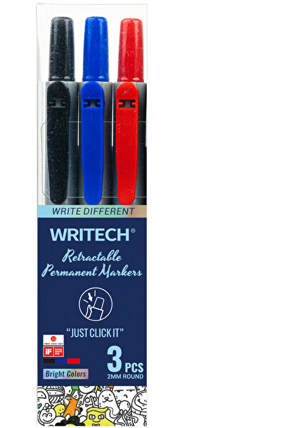 Writech Set of 3 Writech retractable permanent markers, various colors