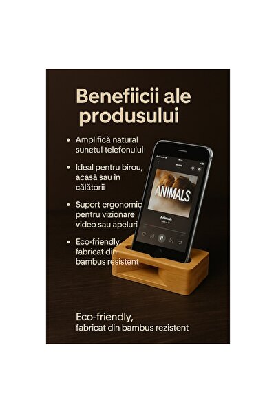 NEO Ξύλινη Βάση από Μπαμπού για Κινητά Τηλέφωνα Neo™ με Ενισχυτή Ήχου, 10x3x6 εκ.