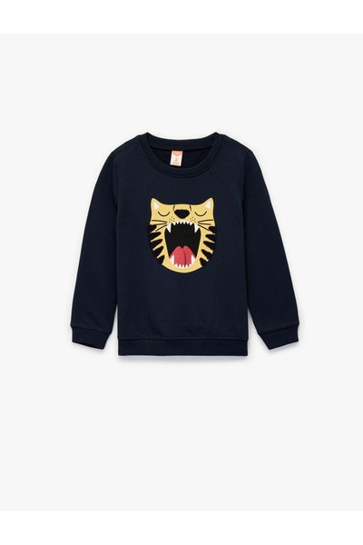 Koton Φούτερ με μακρυμάνικο βαμβακερό λαιμόκοψη με κέντημα τίγρης