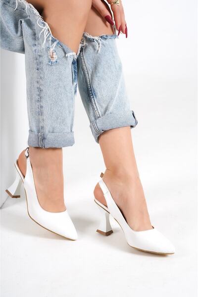 Weynes White Women's Open Back Pointed Toe 7 cm Heeled Sandals Shoes Wsb0448