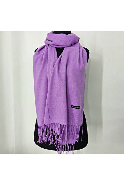 FashionForYou Belladona shawl scarf, made of thin material, with fringes and emblem, Purple, 180x65 cm