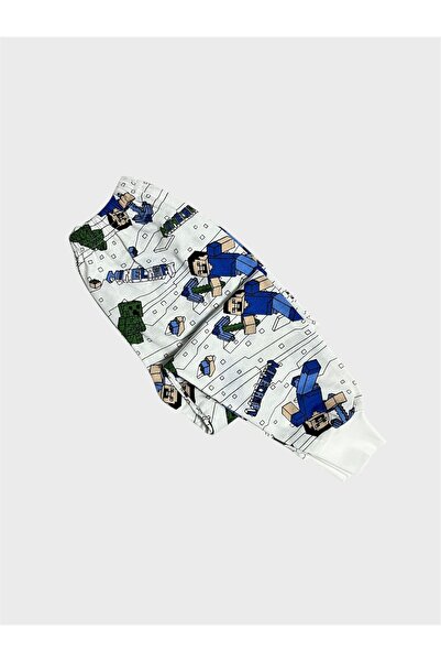 tusem butik homewear Σετ εποχιακής πιτζάμας με μακρυμάνικο μοτίβο κύβου για αγόρια, βαμβακερό λευκό μπλε