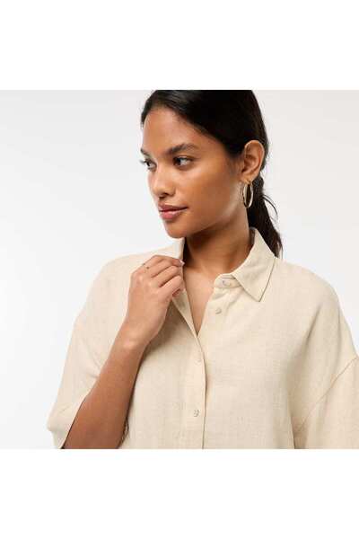 KIABI Short-Sleeved Linen-Blend Shirt WHITE