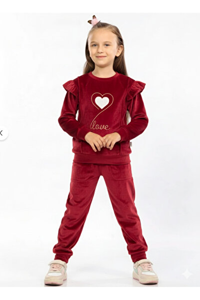 mhk burç bebe Girls' Velvet Top and Bottom Tracksuit Set – Ages 2-9 – Soft Fabric / Winter Set