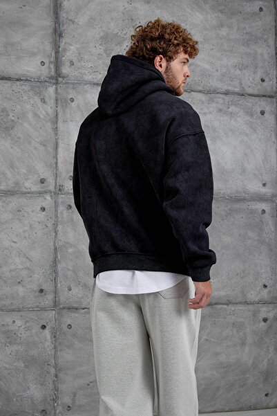 NOMARC Μπλουζάκι μεγάλου μεγέθους με στάμπα Black Dısrupt επένδυση fleece