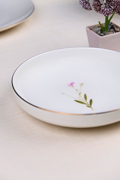 tabakevi Tabak Evi Porcelain Natura Broadcloth Gold Gilded Deep Plate 18.50cm Single