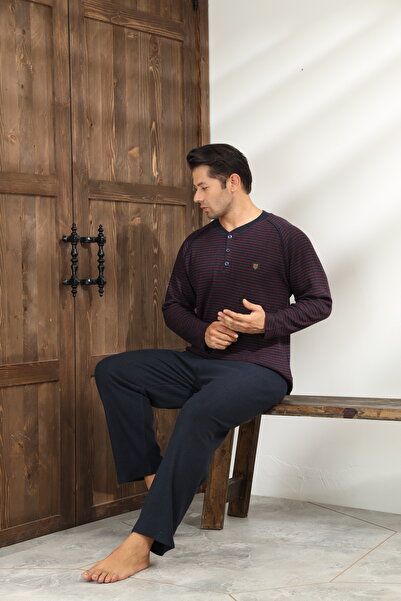 CALİA Winter Men's Interlock Collar Buttoned Long Sleeve Pajama Set