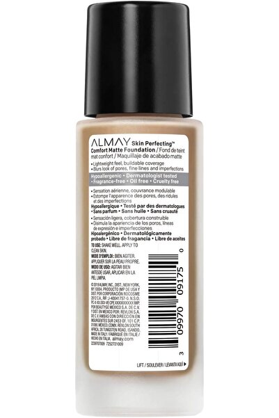 ALMAY Comfort Matte Foundation, 180 Neutral Toasty Beige, Hypoallergenic, Fragrance-Free, 1 fl oz