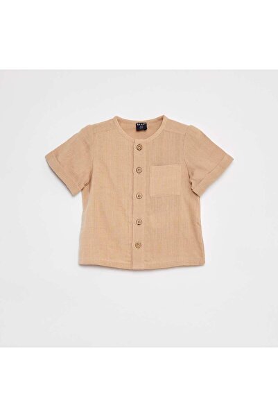 KIABI Short-sleeved cotton gauze shirt BEIGE