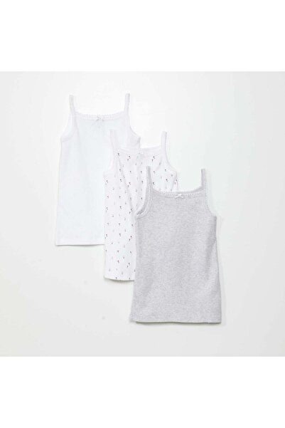 KIABI Pack of 3 pointelle knit vest tops FLOWERS