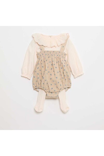 KIABI Corduroy Overalls Set + T-shirt + Tights - 3 pieces BEIGE