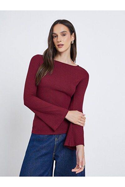 Styli Ribbed Knitted Bell Sleeve Top
