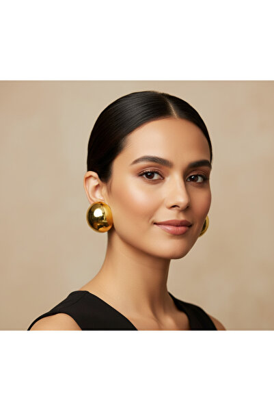 Ervalina Büyük Yuvarlak Trend Küpe Gold Rengi