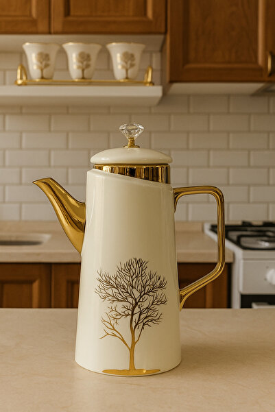 CEZVE HOME وعاء زيت من البورسلين مع غطاء كريستالي منقوش بنمط شجرة الحياة وتفا...