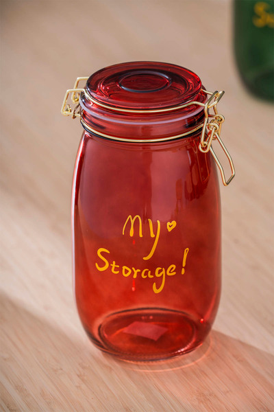 ACAR Pierre Kırmızı Klipsli Kapaklı Kavanoz Seti - 21.5*11*11 cm