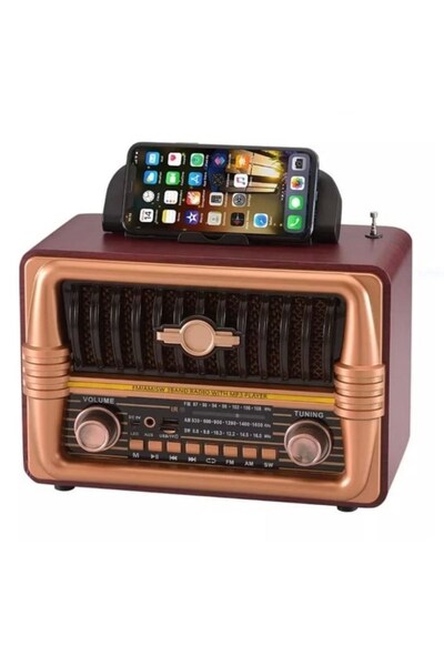 Buffer ® Büyük Boy Telefon Tutma Aparatlı Retro Ahşap Tasarım Bluetooth Hoparlörlü Radyo – FM/AM Dest