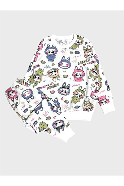 ALİŞ KİDS Set de pijamale sezoniere cu mâneci lungi, din bumbac, cu model Labubu, pentru fete