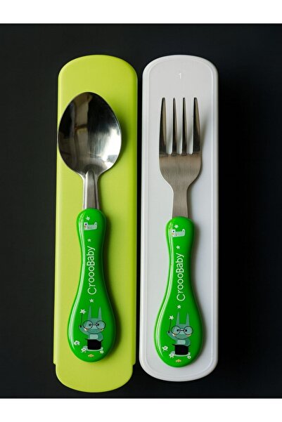 Tasarım Evi Children's Silicone Handle Figured Metal Tip Spoon and Fork - Fee...