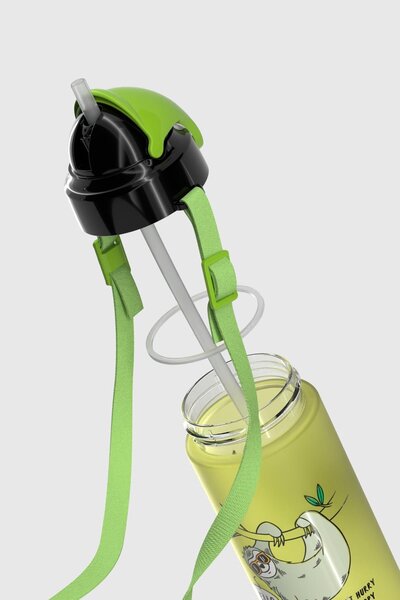 Renga Sonic Air Patterned 500 ml Matte Tritan Children's Water Bottle with Strap and Straw 912119 Green